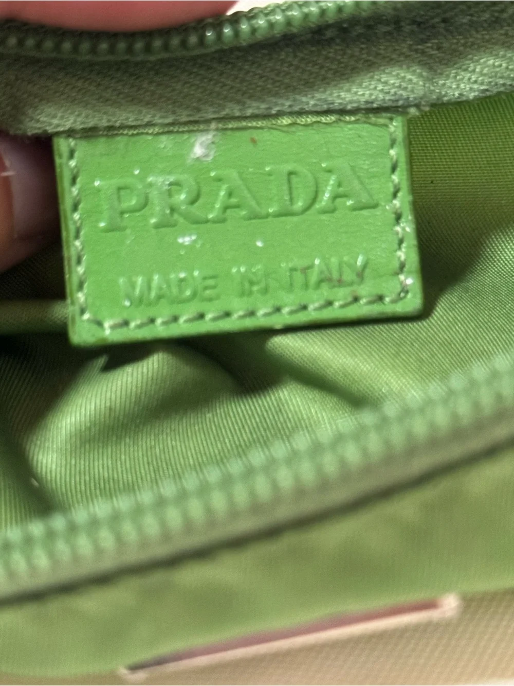 Prada Green Nylon Cosmetic Pouch with Silver Triangle Logo